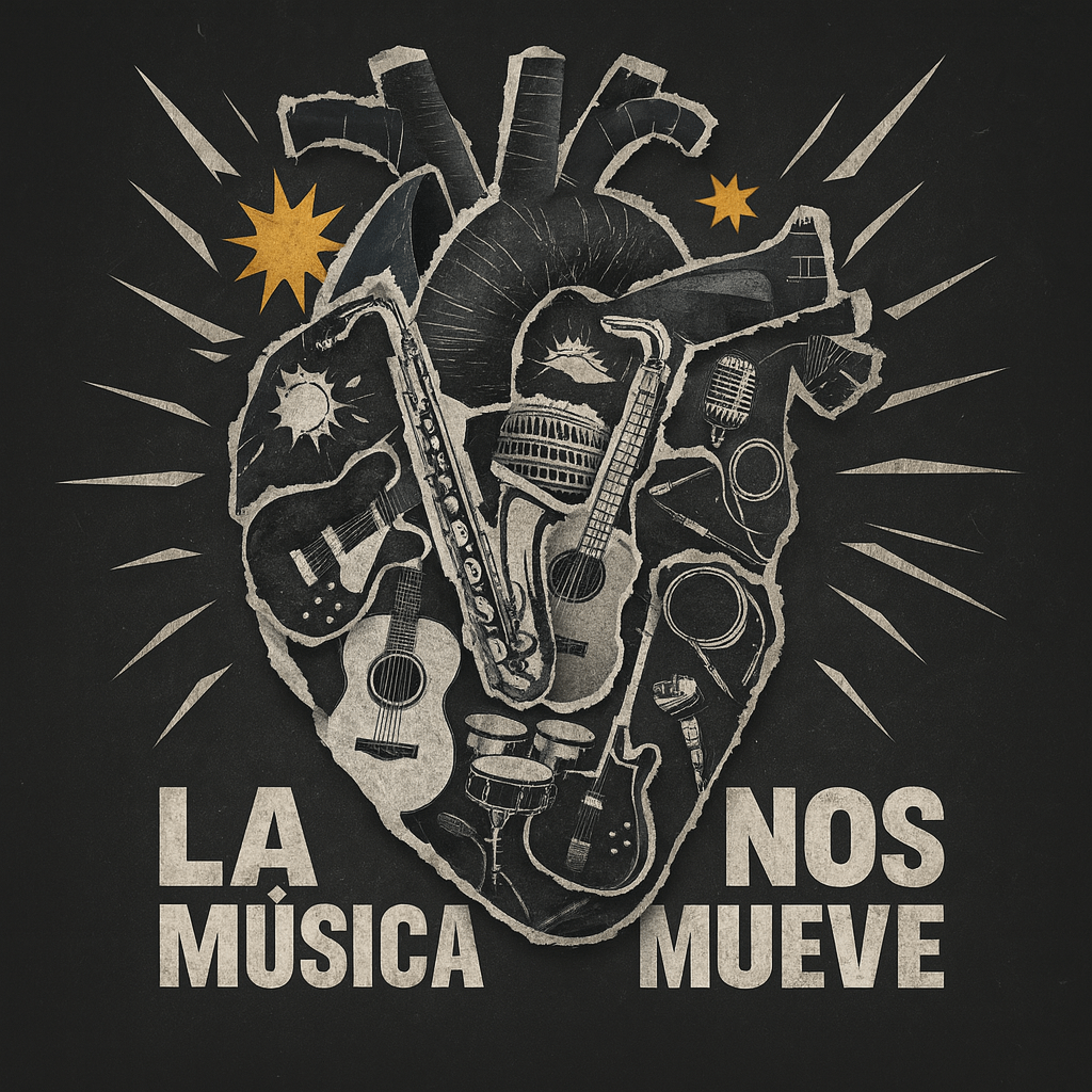 Diseño conceptual de corazón musical con guitarras y saxofón, ejemplo de exploración visual en proyectos de animación 2D/3D por Yasunari Murayama, especialista en VFX y producción audiovisual en Mexicali.